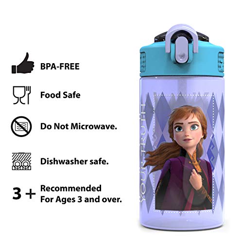 Zak Designs Disney Frozen 2 Kids Water Bottle with Spout Cover and Carrying Loop, Durable Plastic, Leak-Proof Water Bottle Design for Travel (16 oz, 2-Pack, Non-BPA, Elsa & Anna) - color: Elsa & Anna (Frozen 2)