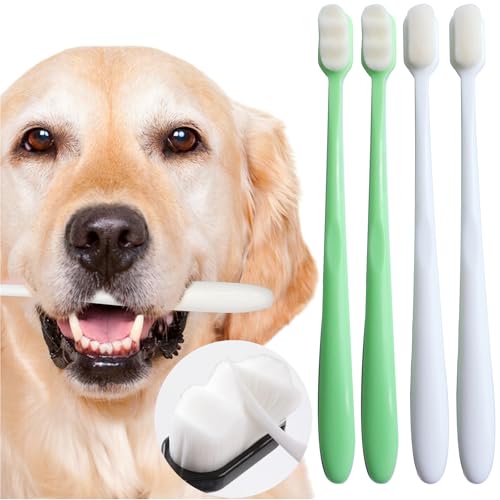 Dog Toothbrush Kit 4 Pack, Ultra Soft Pet Tooth Brush for Medium to Large Dogs & Cats, Easy Dental Cleaning - style: Medium to large dogs(4pcs,white-green)