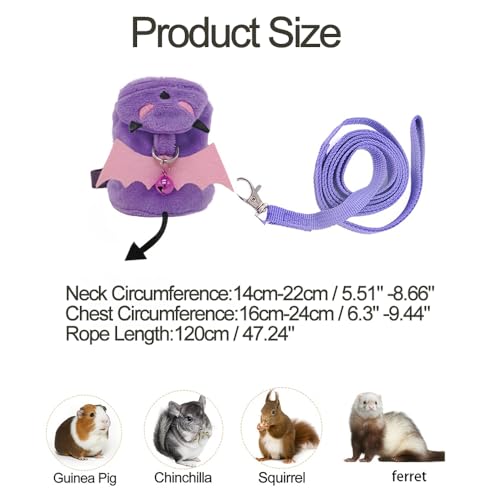 Small Animal Harness and Leash Set, Adjustable Escape Proof Ferret Harness Vest for Adult Ferret, Meerkat, King Squirrel & Fancy Rat, Soft Comfortable Pet Walking Harness with Leash - color: Purple