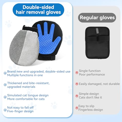 Pet Hair Removal Glove for Dogs & Cats, 2-in-1 Dual-Sided Electrostatic Pet Hair Remover with Silicone Grooming Brush, Reusable for Furniture, Clothes, Couch, Carpet & Car Seat - color: Silver Blue