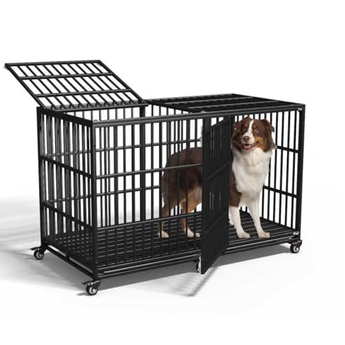 64" Heavy Duty Dog Crate Indestructible Dog High Anxiety Kennel Cage with Double Doors for Extra Large Giant Breeds - size: 64.0"L x 33.0"W x 41.0"H