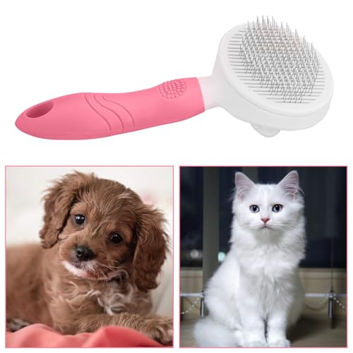 Self Cleaning Slicker Brush - Cat Brush Skin-Friendly Deshedding Grooming Massaging Tool for Long & Short Haired Pets, Cat Hair Brushes Easy Removes Undercoat for Dogs Cats Rabbits-UPGRADED, Pink - color: 1Pack Pink