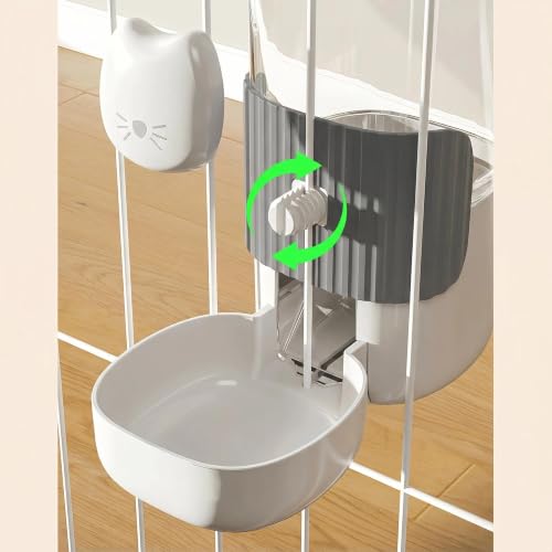 Automatic Rabbit Feeder and Water Dispenser Set,54oz Gravity Food Feeder&17oz Leak-Proof Water Bottle for Guinea Pigs,Small Animals,Chinchillas,Ferrets,Cage Mount Feeding Station（Cat Head）