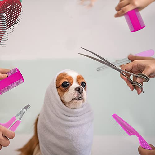 7-Piece Small Pet Grooming Kit: Brush, Nail Clippers, Hair Remover, Shampoo Brush with Hand Strap for Rabbits, Hamsters, Bunnies - color: Pink