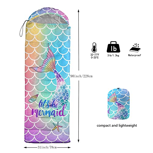 QOOMO Camping Sleeping Bags,3 Season Warm & Cool Weather,Lightweight,Waterproof Sleeping Bags for Adults & Kids,Traveling,and Outdoors,Camping Gear Equipment - color: Mermaid 5