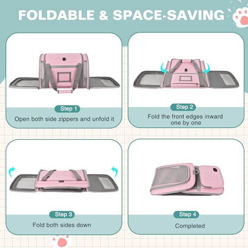 Cat Carrier Top Load, Privacy Curtains Soft Pet Travel Bag Airline Approved | Collapsible Soft-Sided Cat/Dog/Pet Carrier for Small Cats Dogs Puppy Under 16 lb, Washable Kitten Mesh Cage (16.9x10.8x10.8) - color: Pink