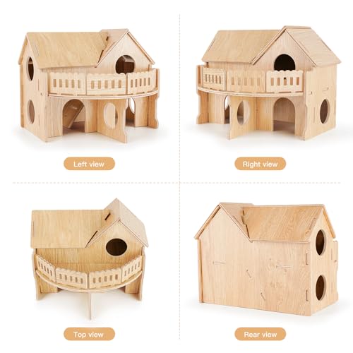 Wooden Hamster Cage, Hamster Habitat for Syrian, Dwarf Gerbils, Mice, Lemmings, Degus or Other Small Pets (13.3 x 11.1 x 10.6 inches) - size: 13.3 x 11.1 x 10.6 inches