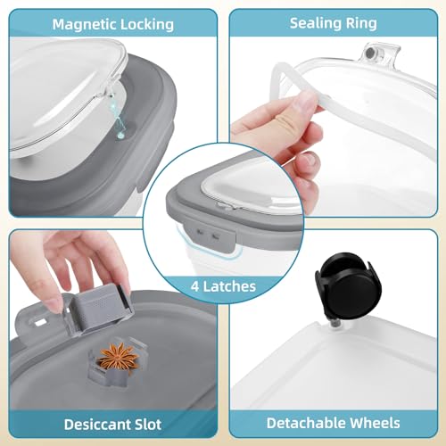 Pet Food Container, Collapsible Dog Food Storage Container with Detachable Casters & Airtight Lid for Keeping Dry Kibbles, With Dog Food Scoop and Measuaring Cups - color: Gray