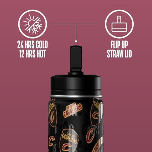 Hydrapeak NBA Officially Licensed Cleveland Cavaliers Mini 14oz Kids Stainless Steel Water Bottle with Straw Lid & Flexible Handle, Double Wall Insulated, Spill Proof, Perfect for Back to School - color: Cleveland Cavaliers