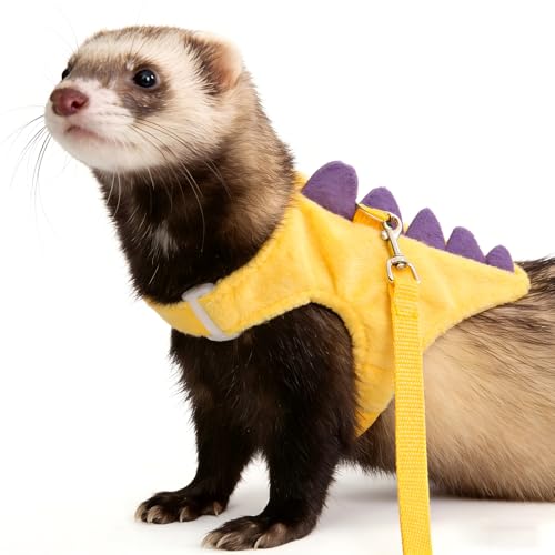 Small Animal Harness and Leash Set, Adjustable Escape Proof Ferret Harness Vest for Adult Ferret, Meerkat, King Squirrel & Fancy Rat, Soft Comfortable Pet Walking Harness with Leash - color: Yellow