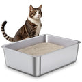 Stainless Steel Litter Box,Metal Cat Litter Box,Medium Cat Litterbox | Litter Box for Kitty or Rabbits, No Smell, Non Stick, Easy to Clean(17.7" L x 13.77" W x 6" H) - color: Medium