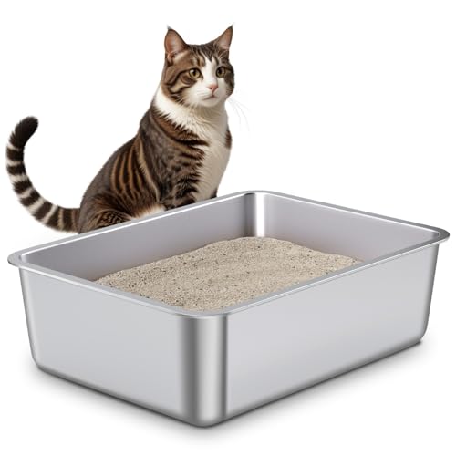 Stainless Steel Litter Box,Metal Cat Litter Box,Medium Cat Litterbox | Litter Box for Kitty or Rabbits, No Smell, Non Stick, Easy to Clean(17.7" L x 13.77" W x 6" H) - color: Medium