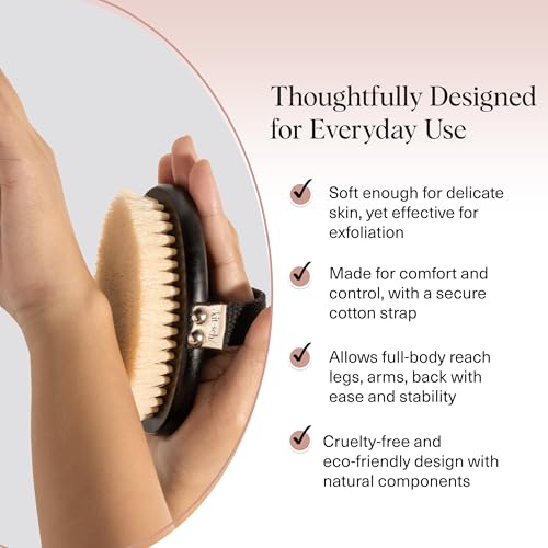 Kitsch Dry Brushing Body Brush for Lymphatic Drainage | Soft Bristles Shower Brush - Dry Brush to Remove Dry Skin and Improves Blood Circulation, Body Scrubber for Glowing Skin