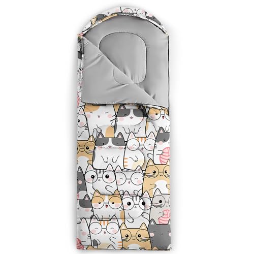 QOOMO Camping Sleeping Bags,3 Season Warm & Cool Weather,Lightweight,Waterproof Sleeping Bags for Adults & Kids,Traveling,and Outdoors,Camping Gear Equipment - color: Kawaii Cat 2