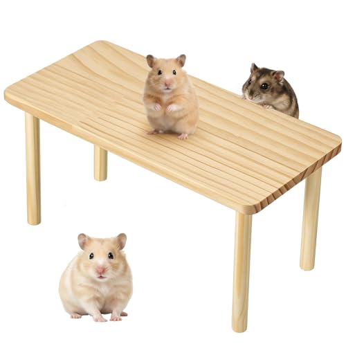 Hamster Play Wooden Platform, Hamsters Wooden Platform with Legs Play Decor Cage Accessory Waterproof Standing Surface Small Animal Wood Stand for Dwarf Syrian Hamster Gerbil Rat Mice Degus