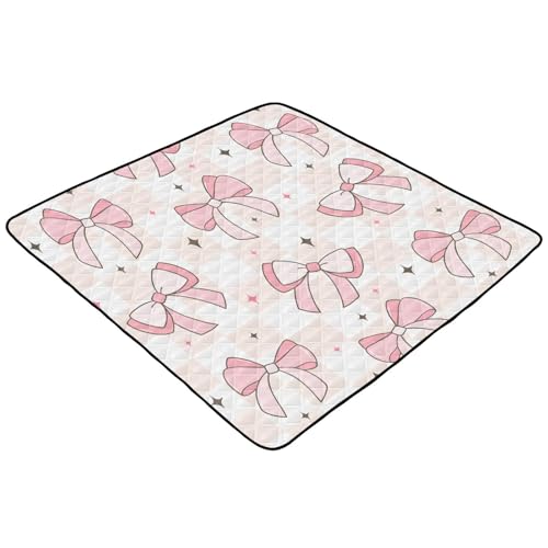 Baby Play Mat Pink Bows on Checkerboard 50 x 50 Playpen Mat for Floor Play Gym Crawling Non-Slip Cushioned Baby Playmat for Infants, Babies, Toddlers - color: Multi 4
