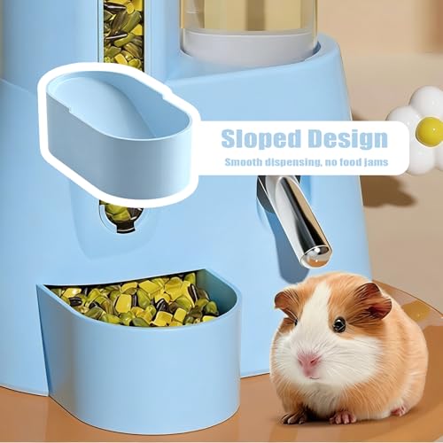Hamster Water Bottle with Food Bowl,Hamster Cage Accessories 300ml+80ml | 2-in-1 Automatic Feeder and Water Bottle No Drip