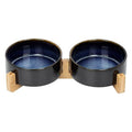 SPUNKYJUNKY Ceramic Dog and Cat Bowl Set with Wooden Stand, Modern Cute Weighted Food Water Set for Small Size Dogs (13.5OZ) & Medium Sized Dogs (28.7OZ) & Cats (1.7 Cups, 2 × Starry Blue) - color: Starry Blue × 2, size: 1.7 cups