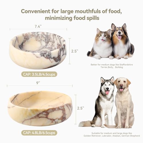 Karibiber Calacatta Marble Dog Bowl, 6lbs Weighted Dog Food Bowl, Non-Slip Large Heavy Water Bowls, Cute Purple Stone Food and Water Dish for Large Dogs, Natural Marble, Easy to Clean, Holds 6 Cups - color: Calacatta Purple, size: L