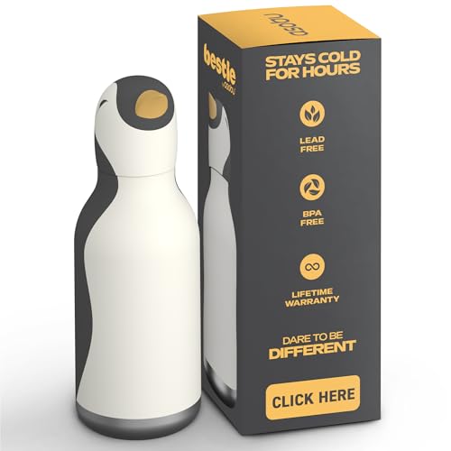 asobu Bestie Water Bottle, Cute Collectible Character, Leak Proof, BPA Free | 16 oz, Stays Cold 24 Hours, Double Wall Vacuum Insulation, Food Grade Stainless Steel, Spill Resistant, Great Gift Idea - color: Penguin