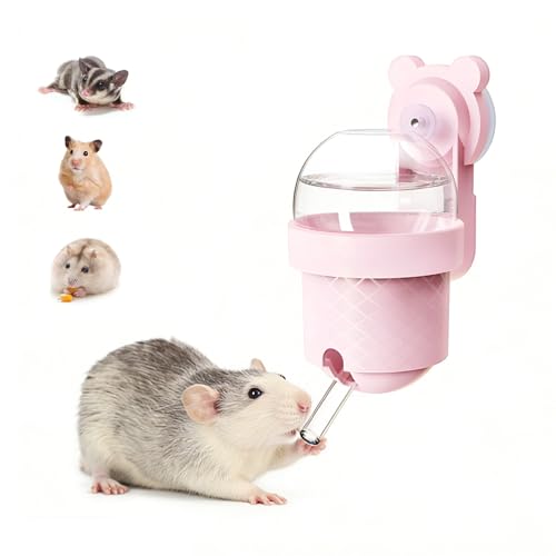 No Drip Hamster Water Bottle with Strong Suction Cup – 3.7oz Leak Proof Small Animal Water Bottle for Glass Tank & Acrylic Cage, Ideal for for Hamster, Sugar Glider, Guinea Pig Gerbil, Rat(Pink) - color: pink