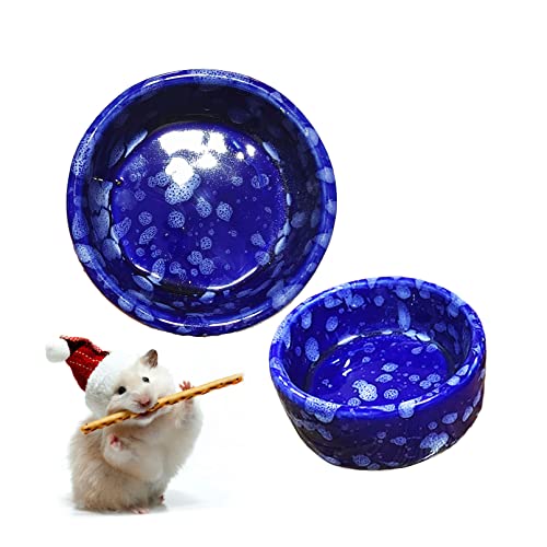 kathson 2 Pcs Hamster Food Bowl Guinea Pig Ceramic Water Bowl Small Animal Feeding Dish for Dwarf Hamster Gerbil Syrian Ferret Hedgehog Chinchilla Bunny (Navy)… - color: Navy, size: 2Pcs:S