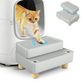 Extra Large 2 Steps Cat Litter Box Step Ramp, Cat Litter Catcher Mat with Wooden Feet, Filter Function, Cat's Pedal Stool for Self-Cleaning Litter, Suitable Kitten & Elderly Cats (Light Grey)
