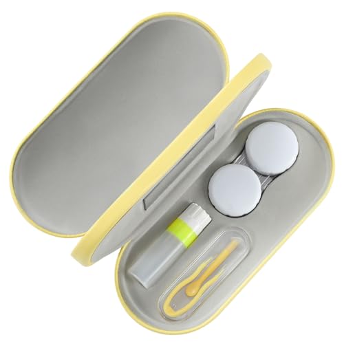 MoKo Double Eyeglass Case,Glasses and contact case 2 in 1 with Mirror | Double Sided Portable Contact Case and Mirror Tweezers Remover,Sunglasses case Container Soak Storage Kit for Women, Yellow - color: Yellow