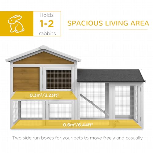PawHut 58" Rabbit Hutch, Wooden Bunny Hutch, Guinea Pig Cage, Small Animal Enclosure with Run Area, Removable Tray, Asphalt Roof, Lockable Doors and Ramp, Nature Wood | Wooden Bunny Hutch, Guinea Pig Cage, Removable Tray, Asphalt Roof, Lockable Doors, for