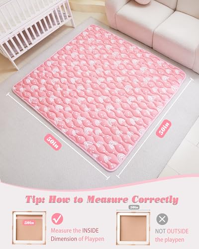 Viviland Baby Mats for Floor, 50x50 Inch Playpen Mat, Thick Playmat for Baby and Toddlers Infants, Non-Slip & Machine Washable, Pink Rainbow - color: Pink Rainbow, size: 50" X 50"