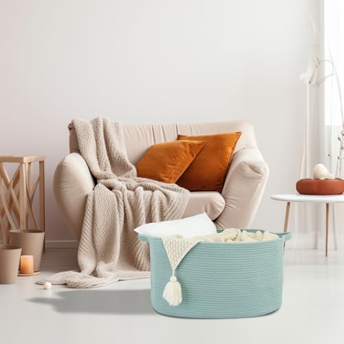 XUANGUO Large Rectangle Woven Cotton Rope Blanket Basket 22"x17"x12" Green - color: light green