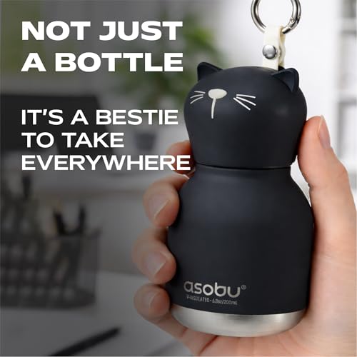 asobu Mini Bestie Water Bottle, Cute Collectible Character, Stainless Steel | 6.7 oz, Leak Proof Seal, Spill Resistant, BPA Free Materials, Dishwasher Safe, Reusable Straw Included, Great Gift Idea - color: MINI KIKI THE CAT