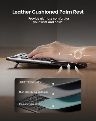 ProtoArc EKM01 Plus Wireless Ergonomic Keyboard Mouse Combo - Gray Black | Full-size Split Keyboard with Cushioned Wrist Rest, Ergonomic Mouse, 3-Device Bluetooth/2.4G, USB-C Rechargeable - color: Gray and Black