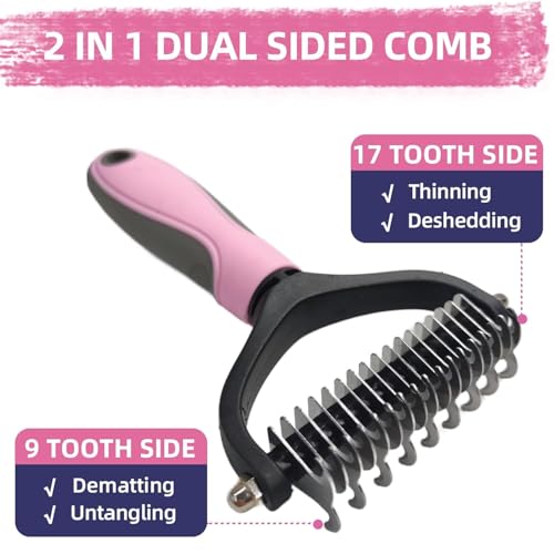 Dog Brush for Shedding,9 PCS in One Pet Slicker Hair Brush Kit with Pet Nail Clipper and File - Dog Cat Grooming Deshedding Undercoat Rake Brush Comb for All Small Large Dogs Cats Pink - color: 9-Pink
