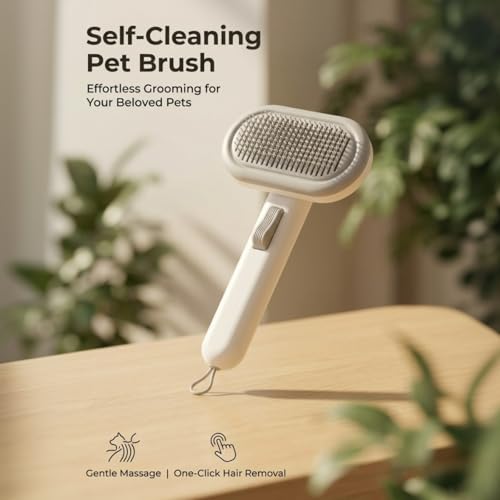 Cat Brush for Shedding, Self Cleaning Grooming Brush with Release Button, Deshedding Undercoat Comb for Indoor Cats Long & Short Haired, Pet Hair Remover Tool for Kitten Rabbit Massage