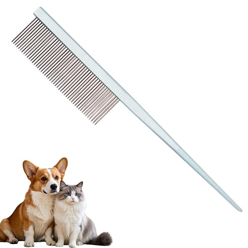 Grooming Pet Comb Rat Tail Dematting Cat and Dog Comb，Rounded Ends Design for Safe Tangle Removal, Hairstyling, Massage，Loose Hair Removal，Prevent Irritation，Fluffing Paws,Face,Tail,Remove Tear Stain - color: Light blue