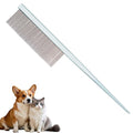 Grooming Pet Comb Rat Tail Dematting Cat and Dog Comb，Rounded Ends Design for Safe Tangle Removal, Hairstyling, Massage，Loose Hair Removal，Prevent Irritation，Fluffing Paws,Face,Tail,Remove Tear Stain - color: Light blue