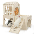 Extra Large Rabbit Castle, Wooden Bunny House &,Detachable Rabbit Hideaway, Indoor Hamster Castle with Ramp, Small Animal Houses & Habitats for Guinea Pig Chinchilla Ferret(3 House) - size: Extra Large-3House