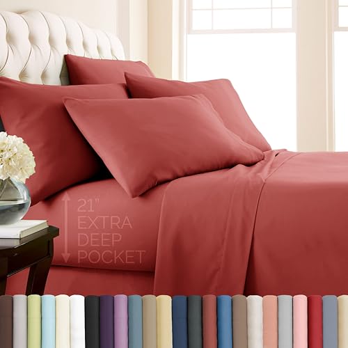 Southshore Fine Living, Inc. 21-Inch Terracotta Sheets Extra Deep Pocket King Sheet Set, 6 Piece King Size Sheets Set, 100% Microfiber Pet Hair Resistant Bedding, Hotel Quality Wrinkle Free - Marsala - color: 05 - Marsala (Terra Cotta), size: King