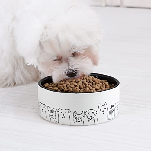 Ceramic Dog Bowls - Non-Slip, 16 Fl Oz Black Bowls with Adorable Dog Patterns (Small) - color: Black Patterned, size: Small-5.5 inch