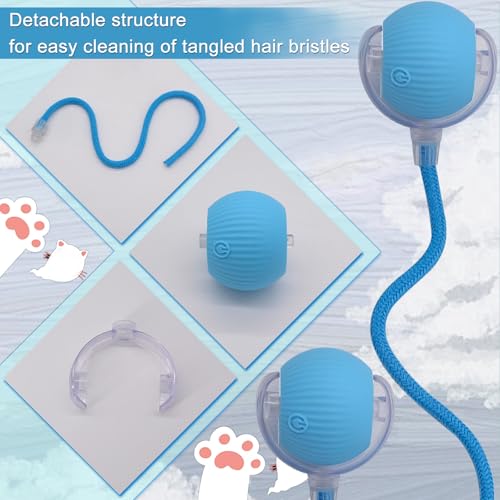 Interactive Cat Dog Toy Ball with LED Light, Automatic Rolling(Blue) | String Tail and LED Light Design, Motion Activated, Suitable for Interactive Indoor Pet Play and Exercise - color: Blue