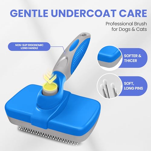 Self Cleaning Shedding Brush - 5-in-1 Professional Pet Grooming Kit Skin Friendly Grooming Tool for Dogs, Cats, and Puppies, Deshedding and Hair Removal for Long and Short Haired Pets（Blue-Grey） - color: Blue-Grey