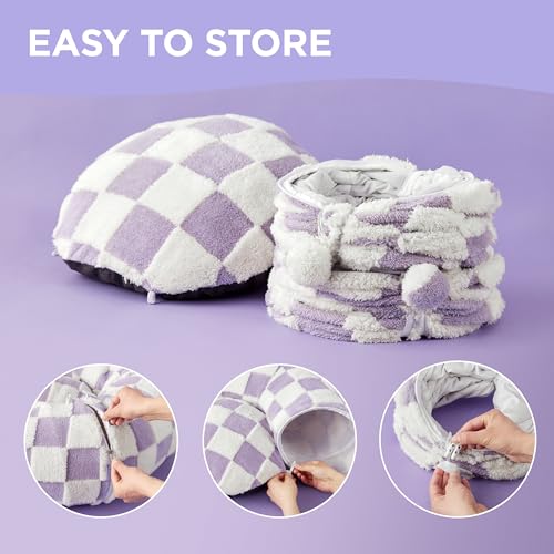 Lesure Donut Cute Jacquard Cat Tunnel Bed Kitten Toys for Puppy Bunny | 33.5x33.5x10in,Round Cat Bed Tube for Indoor Cats Rabbit Dog,Pet Peekaboo Cave Toy,Spiral Hideaway,Washable Cushion,Lavender - color: Lavender Checks, size: Standard (33.5"L x 33.5"W