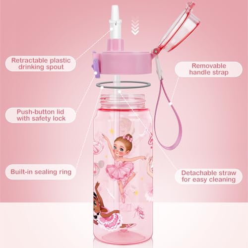 Tritan Kids Water Bottle for School, 18.6 Oz Leakproof Toddler Water Bottle | with a Pop-up Detachbale Straw, 2-in-1, Dishwasher Safe, 1-Pack, Ballerina - color: Ballerina