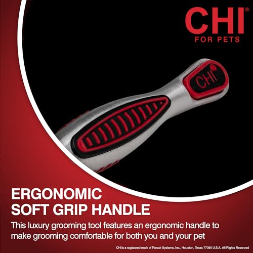 CHI for Dogs Self Cleaning Slicker Brush with Pivoting Head, Small Dog Grooming Brush for Detangling and Removing Loose Hair, Fine Wire Pins for Small Breed Dog Coats, Ergonomic Handle | Pivoting head design, fine wire pins, detangles and removes loose ha