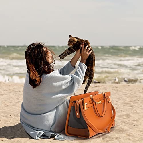 Fashion Pet Carrier Dog Cat Carrier Purse Soft-Sided Leather Handbag Pet Tote Bag for Small Dogs Puppy and Cats TSA Airline Approved (Brown) - color: Brown
