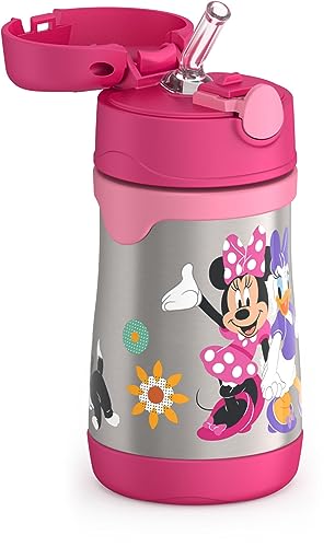 THERMOS Vacuum Insulated Stainless Steel 10oz Straw Bottle, MINNIE MOUSE - color: Minnie Mouse, size: 10 Ounces