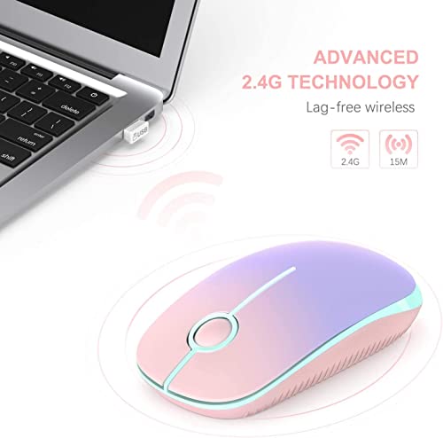 VssoPlor Wireless Mouse, 2.4G Slim Computer Laptop Mouse, Pink to Purple | Portable Mouse, Plug & Play USB Nano Receiver, Quiet Silent Optical Mice for Notebook, PC, Laptop, Computer, Windows, Mac - color: Pink to Purple