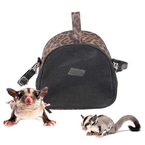 IPENNY Leopard Print Pet Carrier for Small Animals, Portable & Breathable Travel Handbag for Hamster, Sugar Glider, Hedgehog (7.3" L x 6.3" H x 3.1" W)