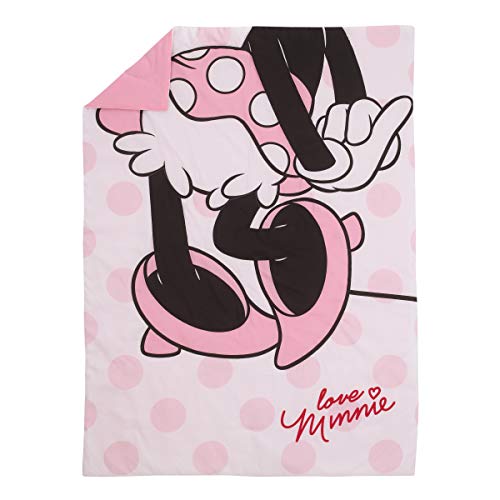 Disney Minnie Mouse Pink, White and Black 4 Piece Toddler Bed Set with Comforter, Fitted Bottom Sheet, Flat Top Sheet, Standard Size Pillowcase - color: Minnie Mouse Pink